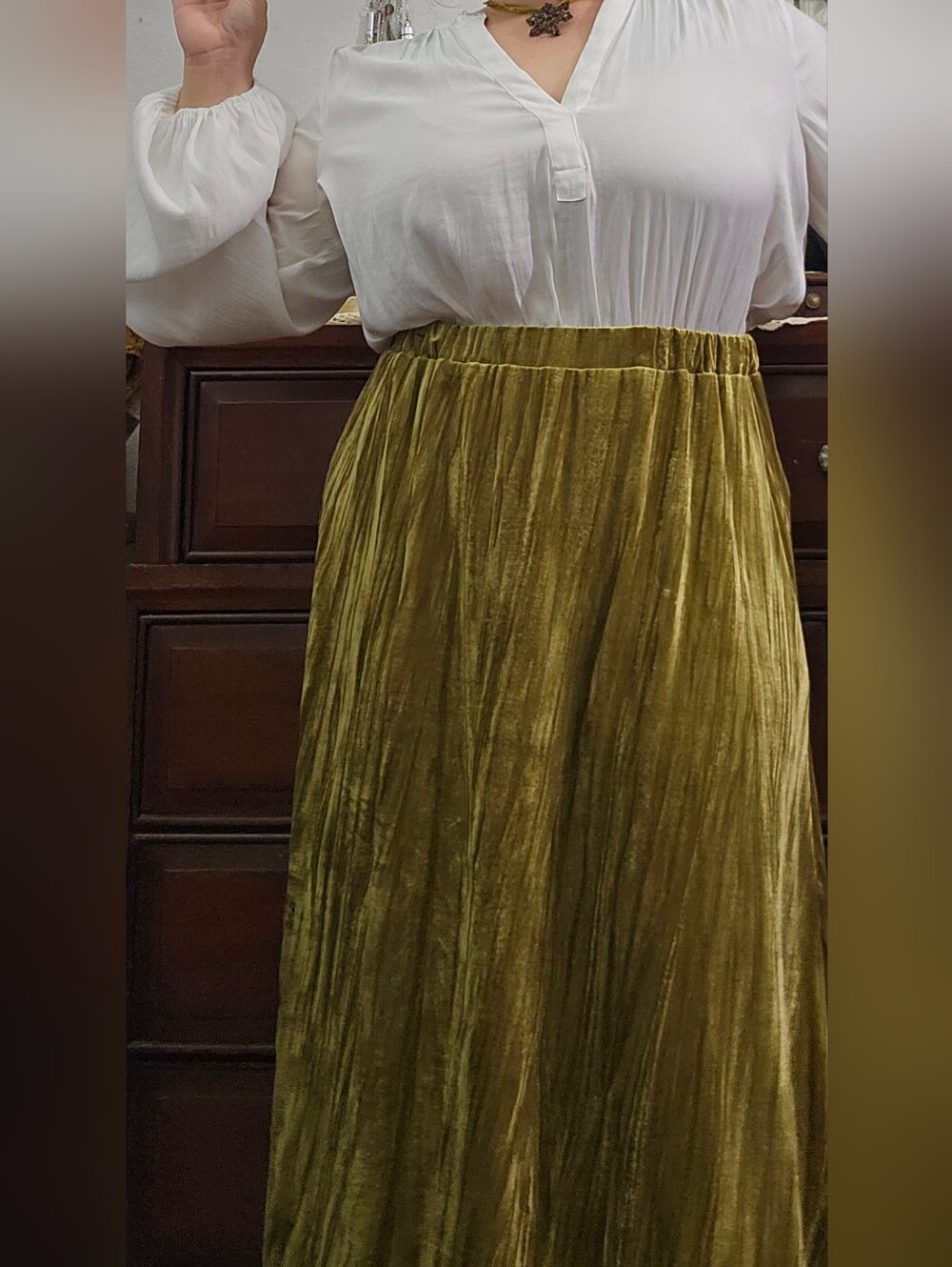 SHEIN Olive Green Velvet Maxi Skirt